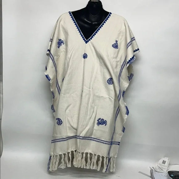 Ralph Lauren Polo Ivory and Navy Poncho 100% organic cotton NWT - Picture 2 of 7